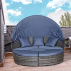Outsunny Set 4 Pezzi con Cuscini per Esterno, Divano Rotondo in Rattan O Lettino a Semicerchio con Baldacchino