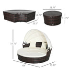 Outsunny Set 4 Pezzi con Cuscini per Esterno, Divano Rotondo in Rattan O Lettino a Semicerchio con Baldacchino