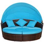 Outsunny Set 4 Pezzi con Cuscini per Esterno, Divano Rotondo in Rattan O Lettino a Semicerchio con Baldacchino