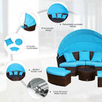 Outsunny Set 4 Pezzi con Cuscini per Esterno, Divano Rotondo in Rattan O Lettino a Semicerchio con Baldacchino
