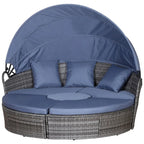Outsunny Set 4 Pezzi con Cuscini per Esterno, Divano Rotondo in Rattan O Lettino a Semicerchio con Baldacchino