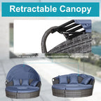 Outsunny Set 4 Pezzi con Cuscini per Esterno, Divano Rotondo in Rattan O Lettino a Semicerchio con Baldacchino