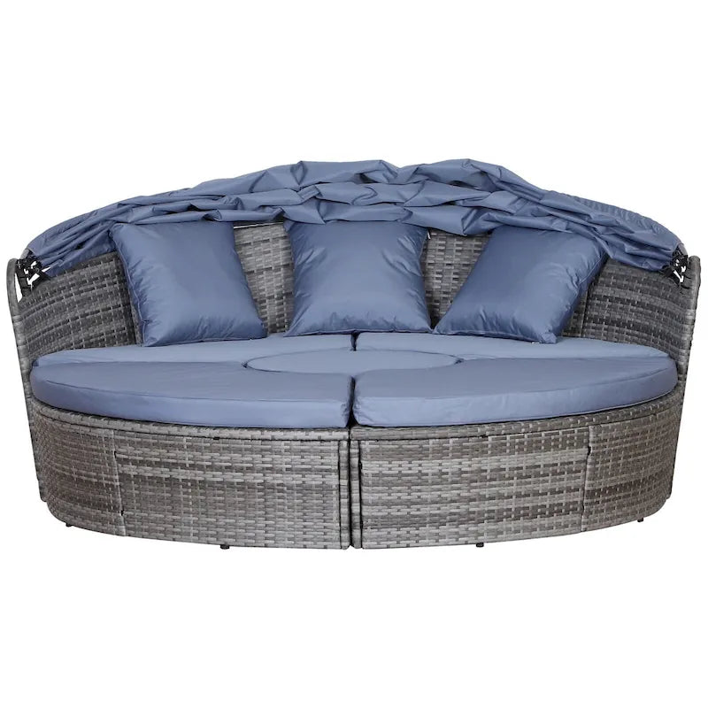 Outsunny Set 4 Pezzi con Cuscini per Esterno, Divano Rotondo in Rattan O Lettino a Semicerchio con Baldacchino
