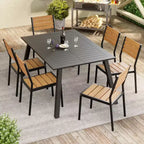 Crestlive Products Lot de 2 chaises de salle à manger d'extérieur sans accoudoirs empilables en aluminium et grain de bois