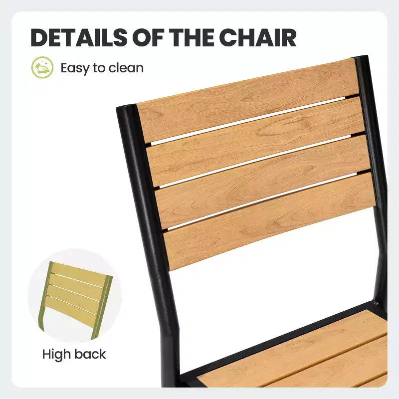 Crestlive Products Lot de 2 chaises de salle à manger d'extérieur sans accoudoirs empilables en aluminium et grain de bois