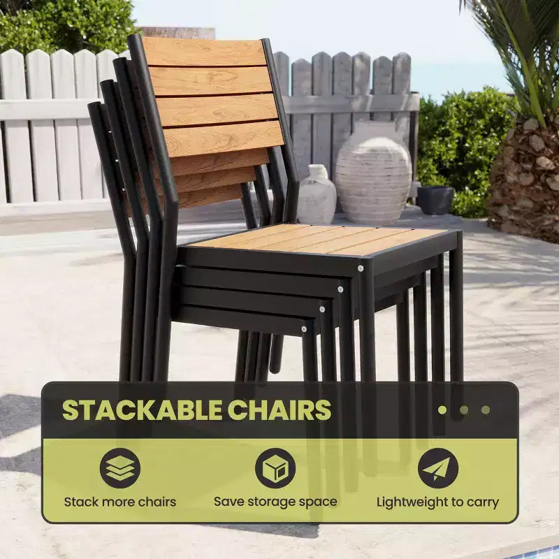 Crestlive Products Lot de 2 chaises de salle à manger d'extérieur sans accoudoirs empilables en aluminium et grain de bois