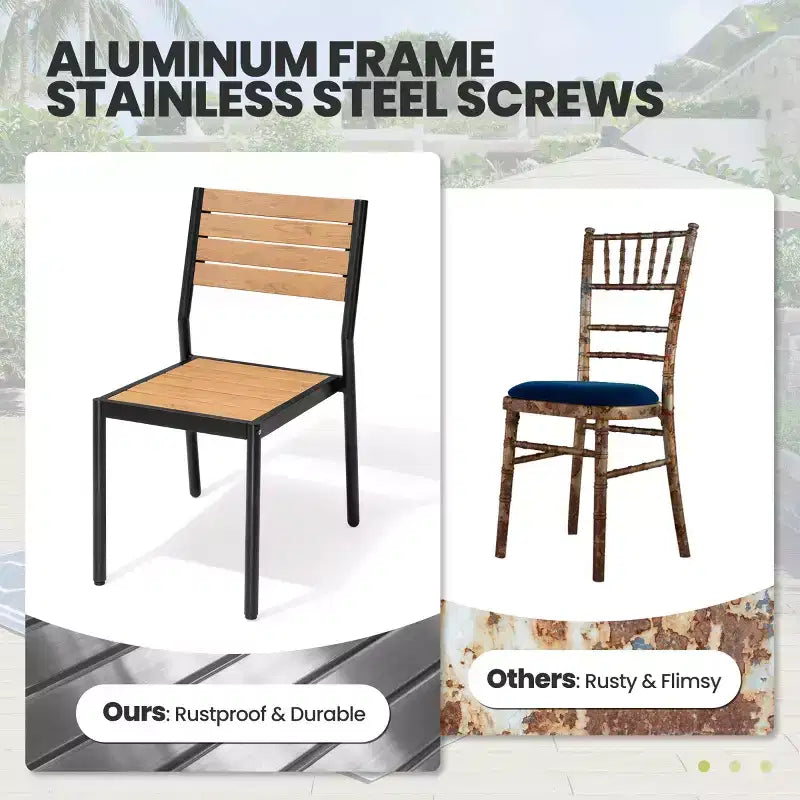 Crestlive Products Lot de 2 chaises de salle à manger d'extérieur sans accoudoirs empilables en aluminium et grain de bois