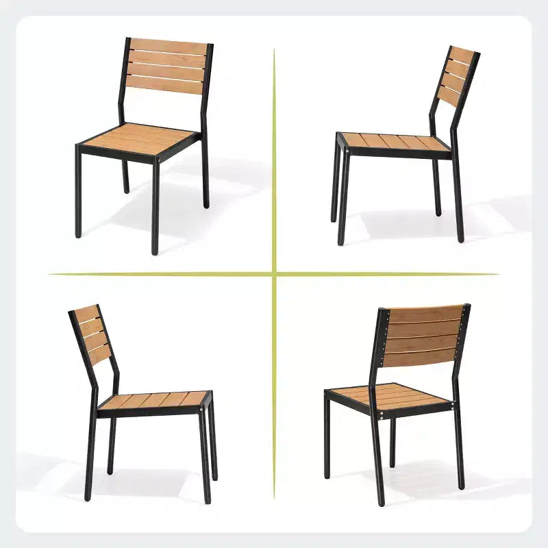 Crestlive Products Lot de 2 chaises de salle à manger d'extérieur sans accoudoirs empilables en aluminium et grain de bois