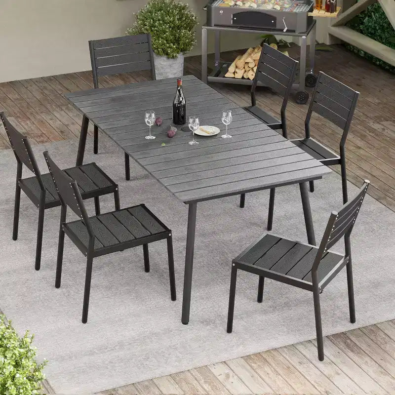 Crestlive Products Lot de 2 chaises de salle à manger d'extérieur sans accoudoirs empilables en aluminium et grain de bois