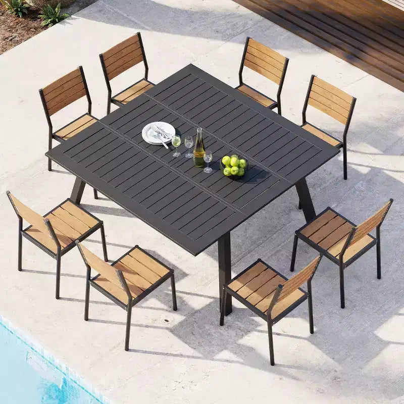Crestlive Products Lot de 2 chaises de salle à manger d'extérieur sans accoudoirs empilables en aluminium et grain de bois