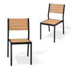 Crestlive Products Lot de 2 chaises de salle à manger d'extérieur sans accoudoirs empilables en aluminium et grain de bois