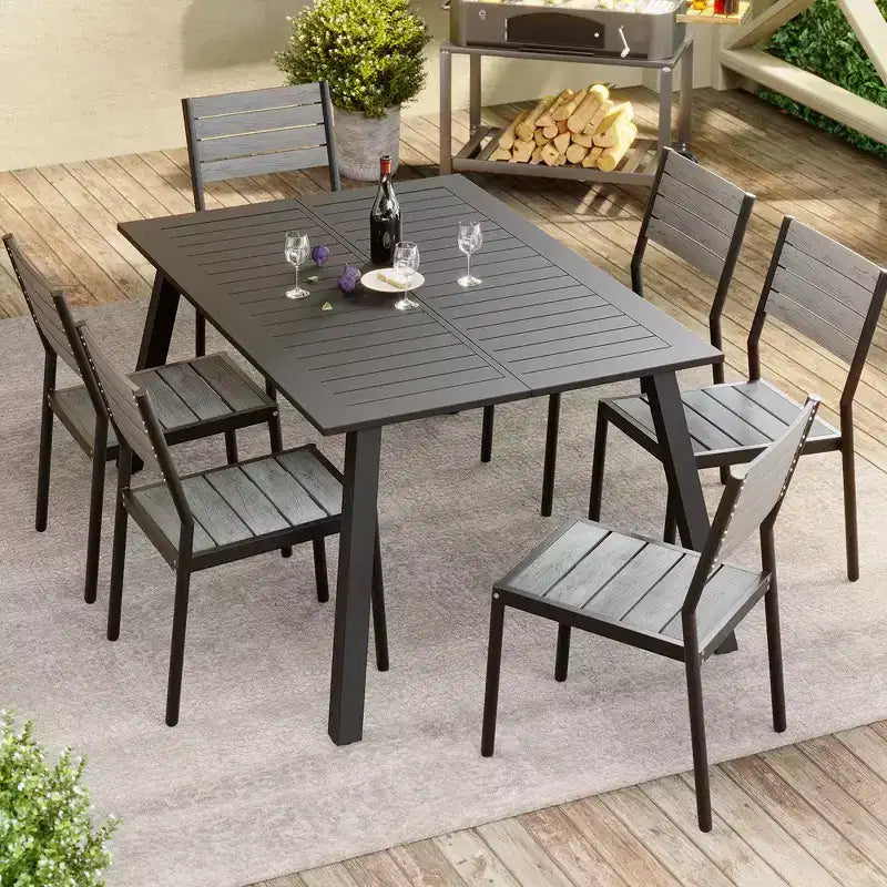 Crestlive Products Lot de 2 chaises de salle à manger d'extérieur sans accoudoirs empilables en aluminium et grain de bois
