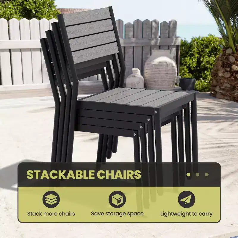 Crestlive Products Lot de 2 chaises de salle à manger d'extérieur sans accoudoirs empilables en aluminium et grain de bois