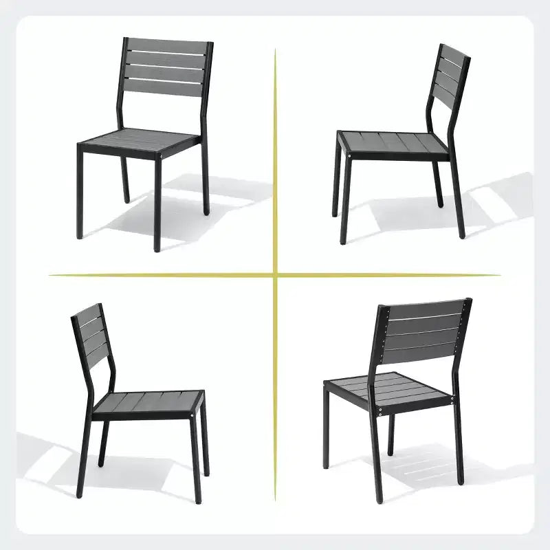 Crestlive Products Lot de 2 chaises de salle à manger d'extérieur sans accoudoirs empilables en aluminium et grain de bois