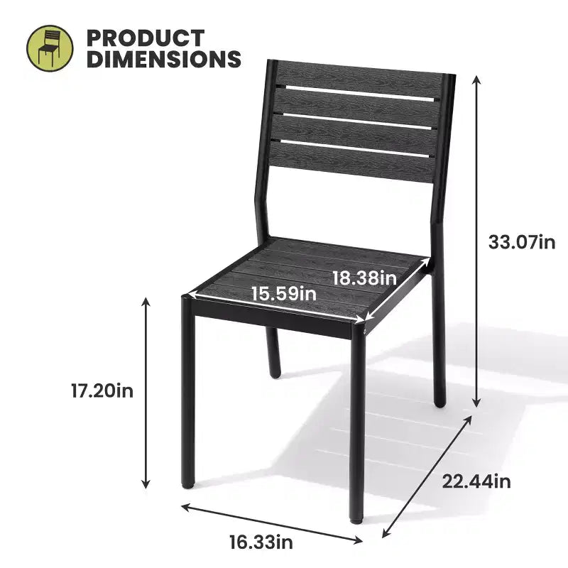 Crestlive Products Lot de 2 chaises de salle à manger d'extérieur sans accoudoirs empilables en aluminium et grain de bois