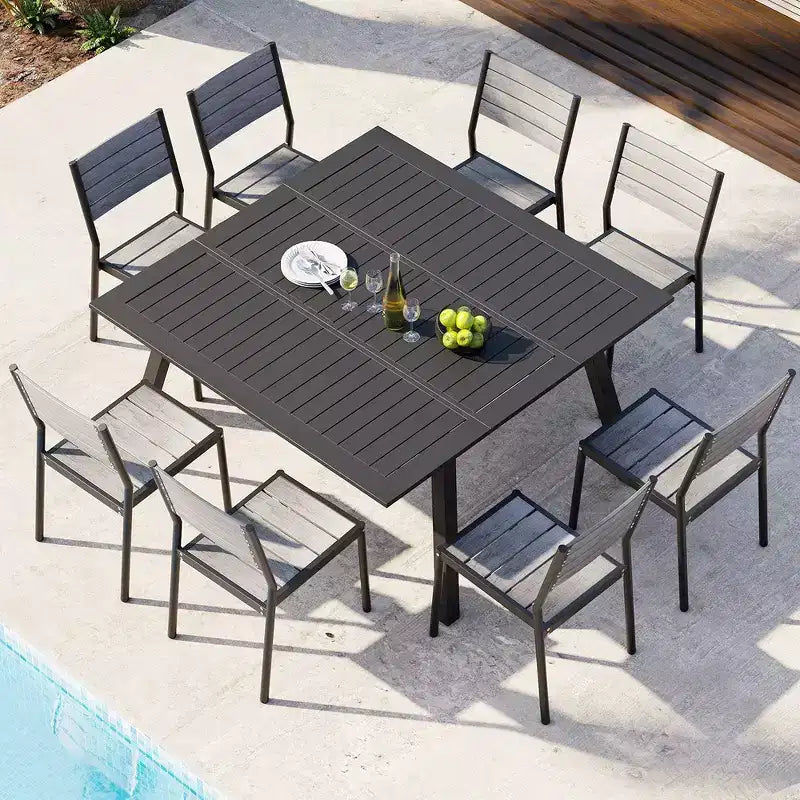 Crestlive Products Lot de 2 chaises de salle à manger d'extérieur sans accoudoirs empilables en aluminium et grain de bois