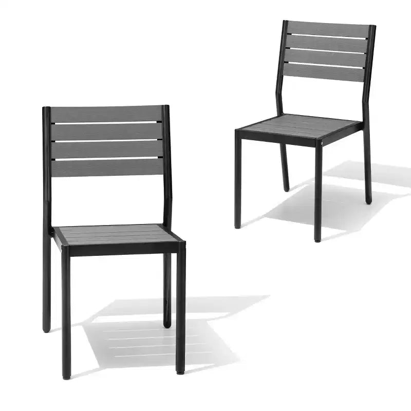 Crestlive Products Lot de 2 chaises de salle à manger d'extérieur sans accoudoirs empilables en aluminium et grain de bois