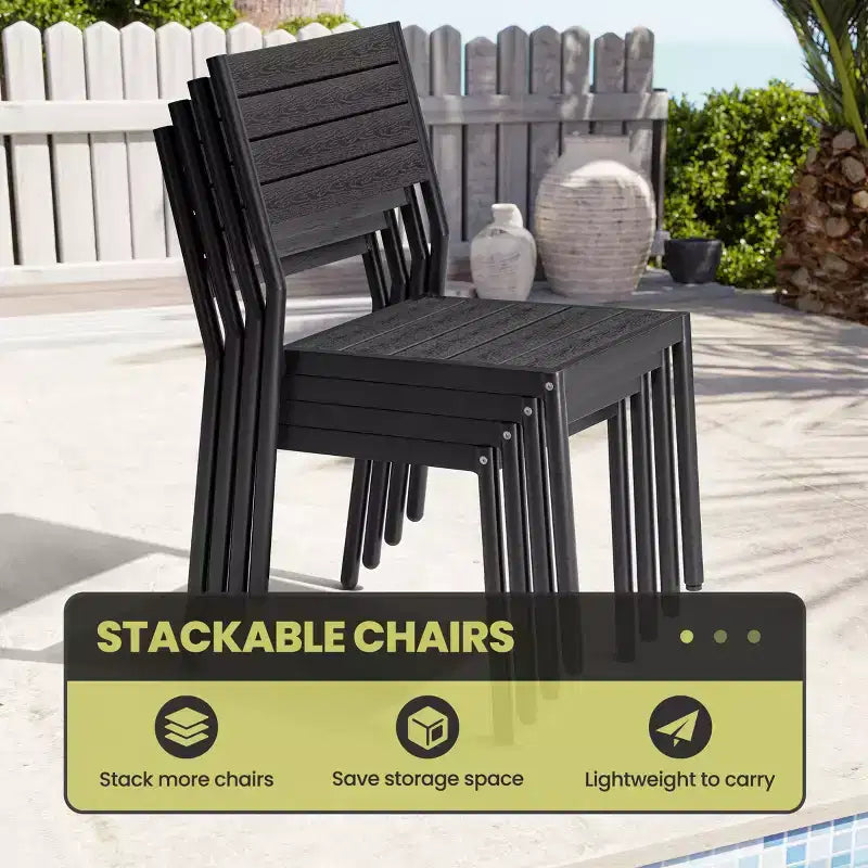 Crestlive Products Lot de 2 chaises de salle à manger d'extérieur sans accoudoirs empilables en aluminium et grain de bois