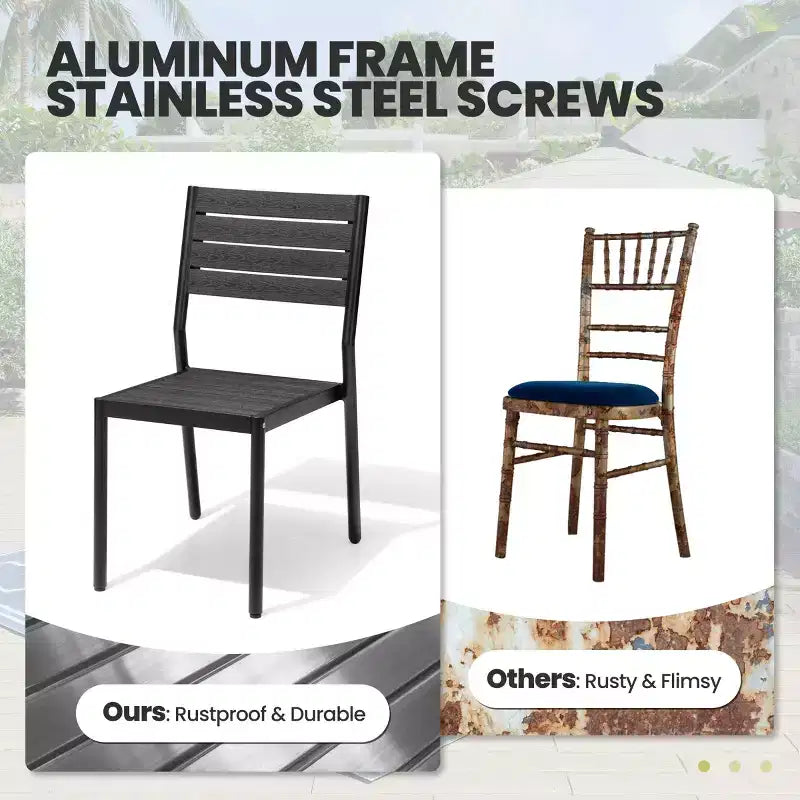 Crestlive Products Lot de 2 chaises de salle à manger d'extérieur sans accoudoirs empilables en aluminium et grain de bois