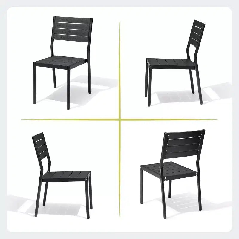 Crestlive Products Lot de 2 chaises de salle à manger d'extérieur sans accoudoirs empilables en aluminium et grain de bois