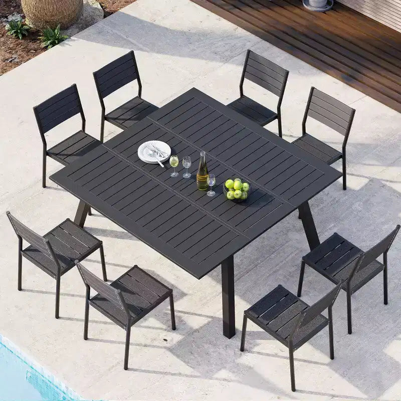Crestlive Products Lot de 2 chaises de salle à manger d'extérieur sans accoudoirs empilables en aluminium et grain de bois