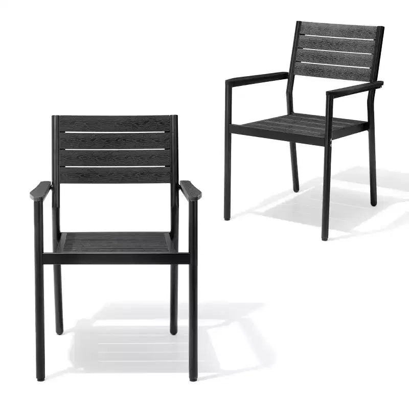 Crestlive Products Set di 2 sedie da pranzo impilabili per esterni con braccioli, telaio in alluminio e finitura effetto legno