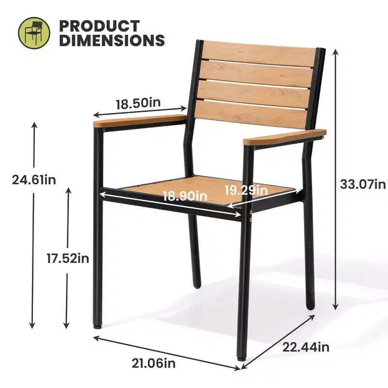 Crestlive Products Set di 2 sedie da pranzo impilabili per esterni con braccioli, telaio in alluminio e finitura effetto legno