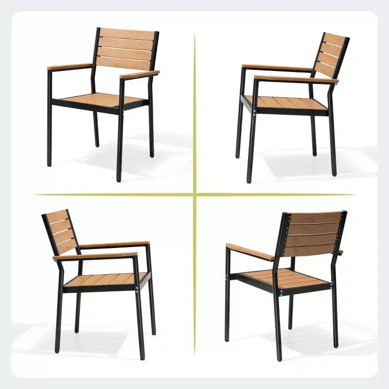 Crestlive Products Set di 2 sedie da pranzo impilabili per esterni con braccioli, telaio in alluminio e finitura effetto legno