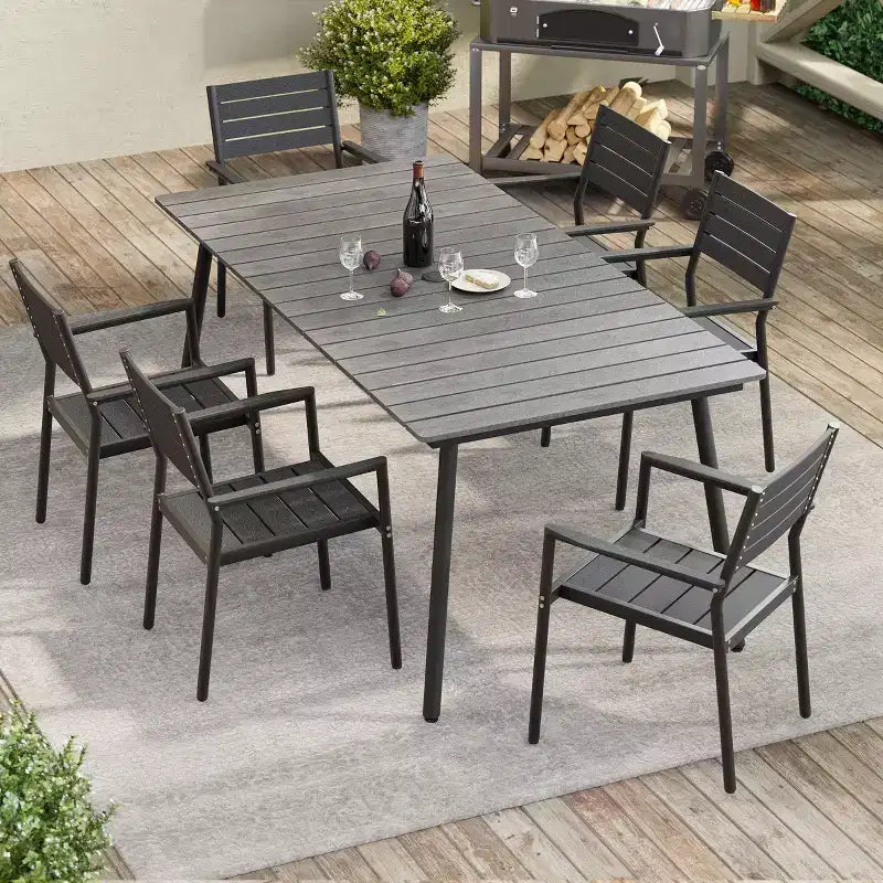 Crestlive Products Set di 2 sedie da pranzo impilabili per esterni con braccioli, telaio in alluminio e finitura effetto legno