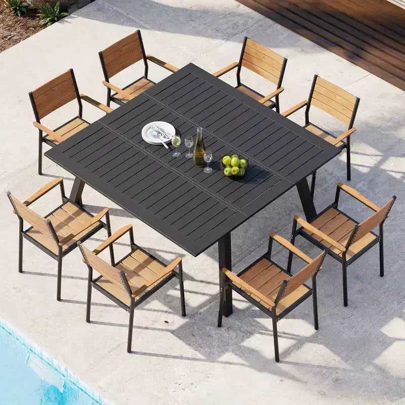 Crestlive Products Set di 2 sedie da pranzo impilabili per esterni con braccioli, telaio in alluminio e finitura effetto legno