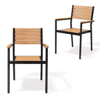 Crestlive Products Set di 2 sedie da pranzo impilabili per esterni con braccioli, telaio in alluminio e finitura effetto legno
