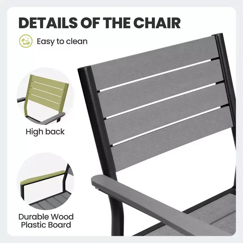 Crestlive Products Set di 2 sedie da pranzo impilabili per esterni con braccioli, telaio in alluminio e finitura effetto legno