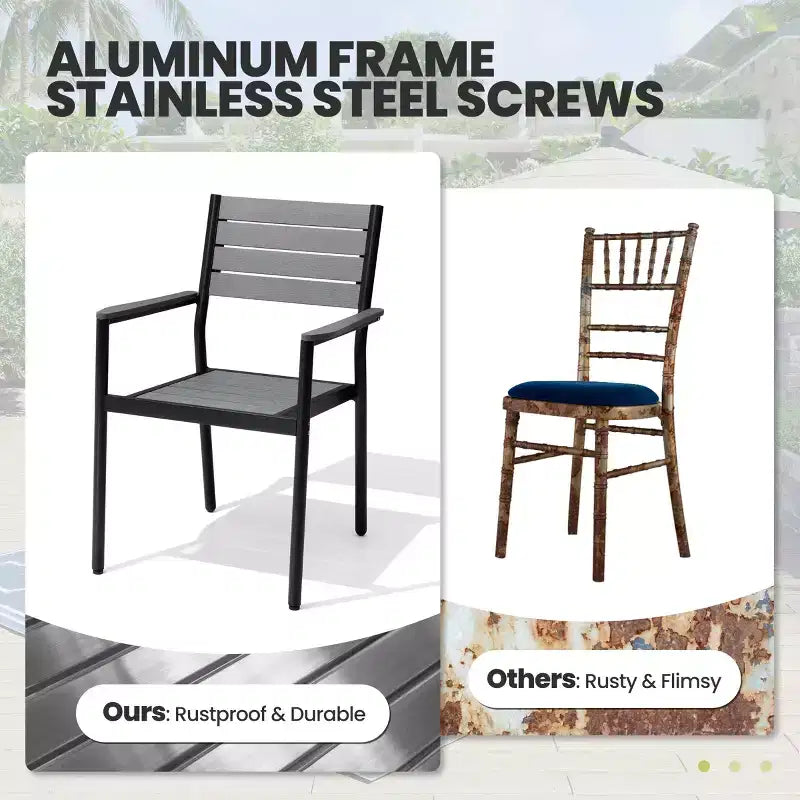 Crestlive Products Set di 2 sedie da pranzo impilabili per esterni con braccioli, telaio in alluminio e finitura effetto legno