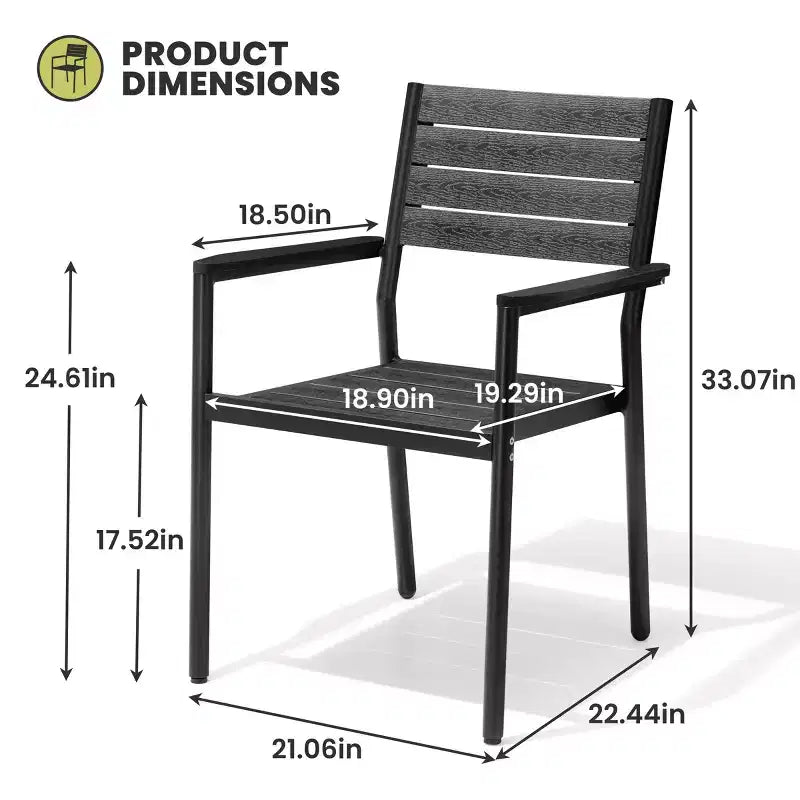 Crestlive Products Set di 2 sedie da pranzo impilabili per esterni con braccioli, telaio in alluminio e finitura effetto legno
