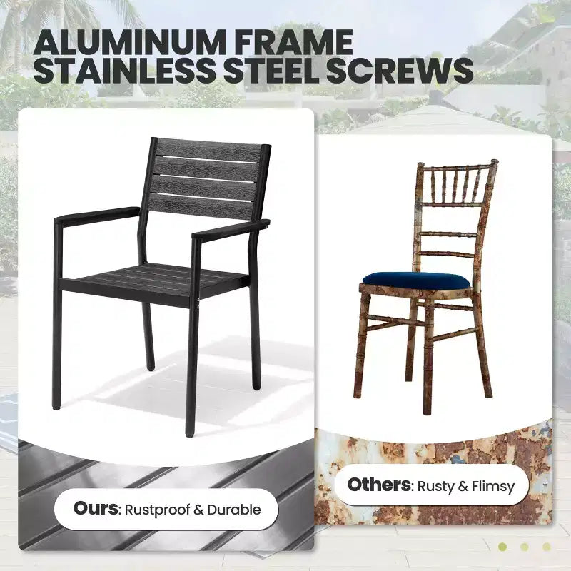 Crestlive Products Set di 2 sedie da pranzo impilabili per esterni con braccioli, telaio in alluminio e finitura effetto legno