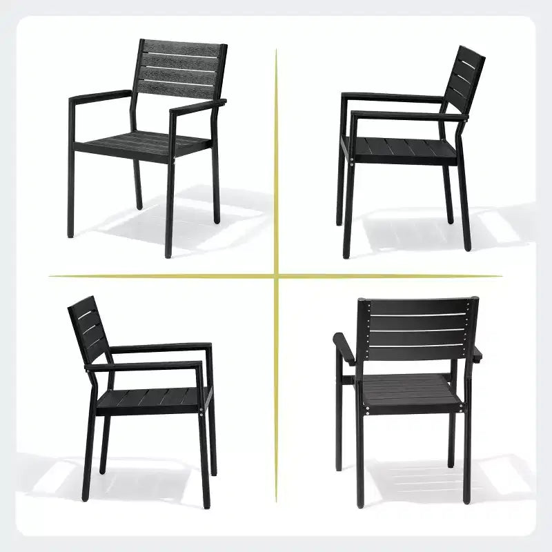 Crestlive Products Set di 2 sedie da pranzo impilabili per esterni con braccioli, telaio in alluminio e finitura effetto legno