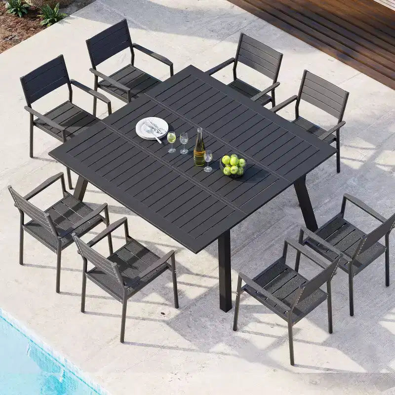 Crestlive Products Set di 2 sedie da pranzo impilabili per esterni con braccioli, telaio in alluminio e finitura effetto legno