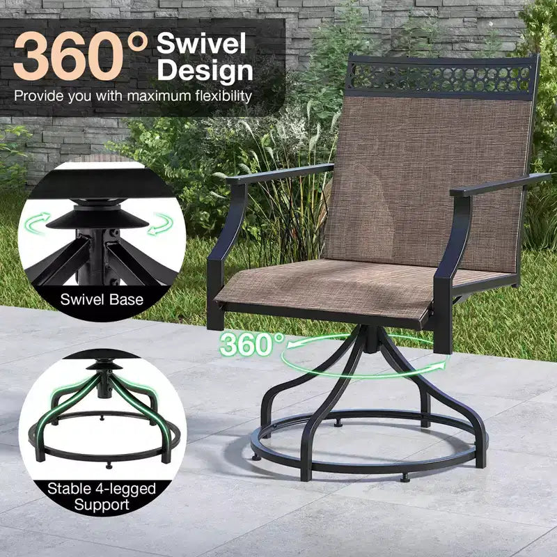 Costway Sedie Girevoli da Pranzo per Esterni, Set da 2, con Tessuto ad Asciugatura Rapida e Telaio in Metallo, Marrone/Grigio