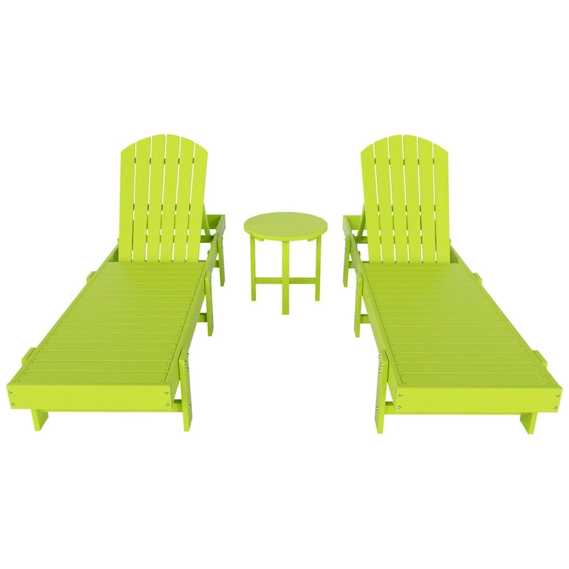 Polytrends Altura Chaise longue inclinable sans accoudoirs en polyéthylène écologique toutes saisons avec table d'appoint (ensemble de 3 pièces)