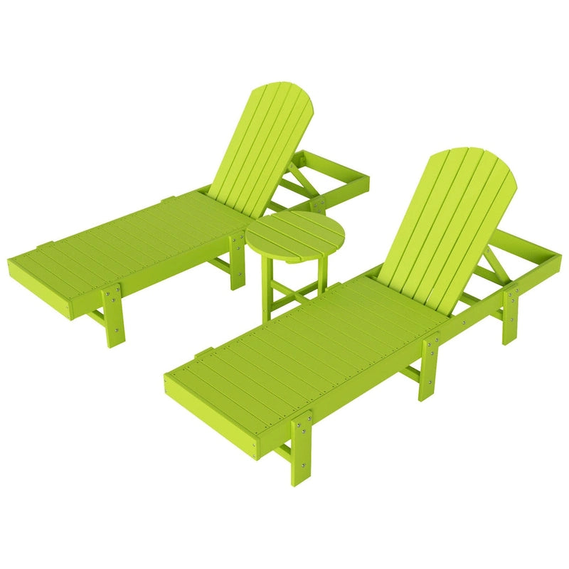 Polytrends Altura Chaise longue inclinable sans accoudoirs en polyéthylène écologique toutes saisons avec table d'appoint (ensemble de 3 pièces)