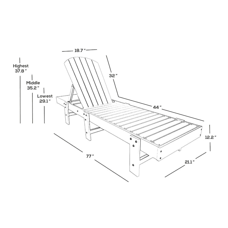 Polytrends Altura Chaise longue inclinable sans accoudoirs en polyéthylène écologique toutes saisons avec table d'appoint (ensemble de 3 pièces)