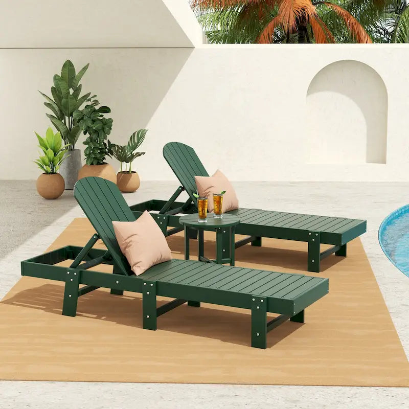 Polytrends Altura Chaise longue inclinable sans accoudoirs en polyéthylène écologique toutes saisons avec table d'appoint (ensemble de 3 pièces)