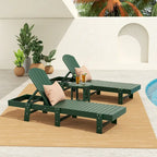Polytrends Altura Chaise longue inclinable sans accoudoirs en polyéthylène écologique toutes saisons avec table d'appoint (ensemble de 3 pièces)