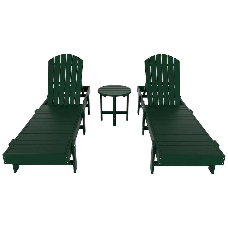 Polytrends Altura Chaise longue inclinable sans accoudoirs en polyéthylène écologique toutes saisons avec table d'appoint (ensemble de 3 pièces)
