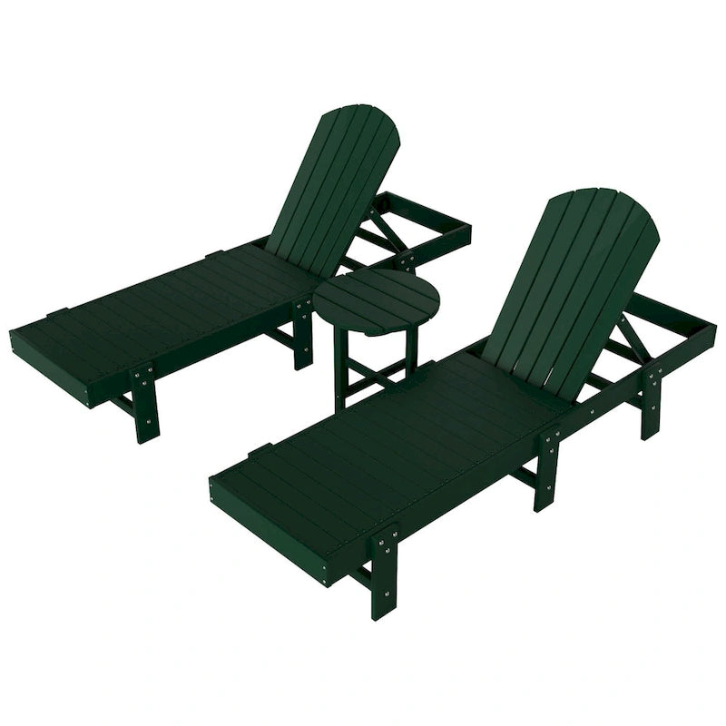 Polytrends Altura Chaise longue inclinable sans accoudoirs en polyéthylène écologique toutes saisons avec table d'appoint (ensemble de 3 pièces)