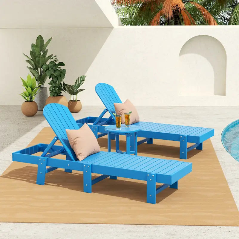 Polytrends Altura Chaise longue inclinable sans accoudoirs en polyéthylène écologique toutes saisons avec table d'appoint (ensemble de 3 pièces)