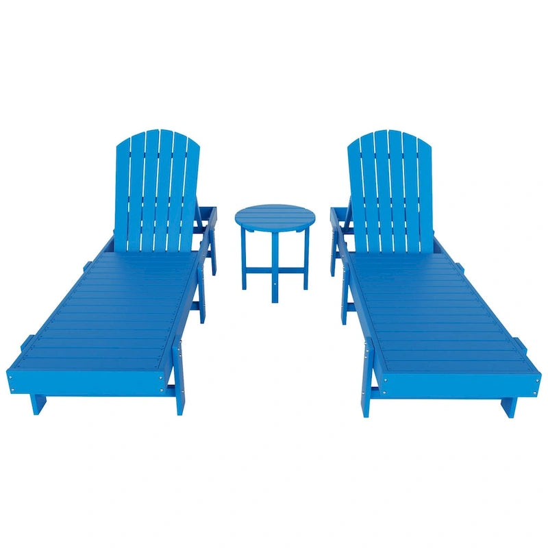 Polytrends Altura Chaise longue inclinable sans accoudoirs en polyéthylène écologique toutes saisons avec table d'appoint (ensemble de 3 pièces)