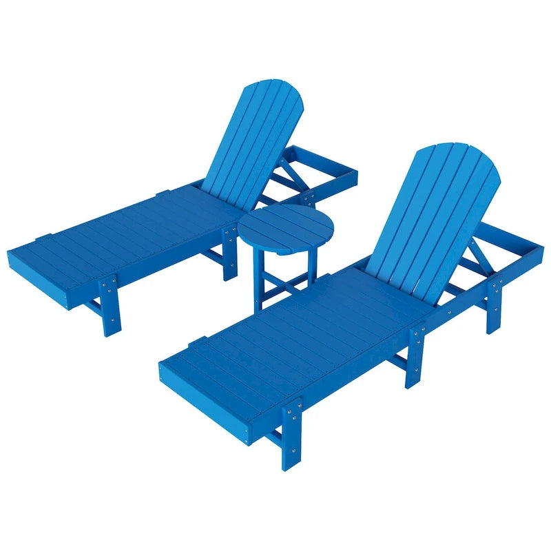 Polytrends Altura Chaise longue inclinable sans accoudoirs en polyéthylène écologique toutes saisons avec table d'appoint (ensemble de 3 pièces)