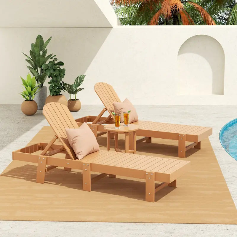 Polytrends Altura Chaise longue inclinable sans accoudoirs en polyéthylène écologique toutes saisons avec table d'appoint (ensemble de 3 pièces)
