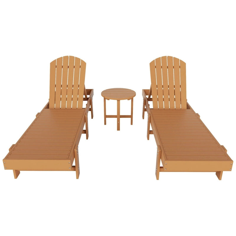 Polytrends Altura Chaise longue inclinable sans accoudoirs en polyéthylène écologique toutes saisons avec table d'appoint (ensemble de 3 pièces)